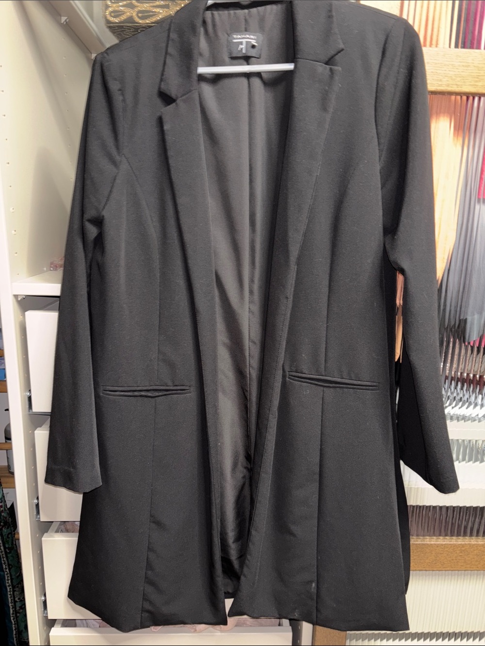 Tahari Black Long Open Trench Coat